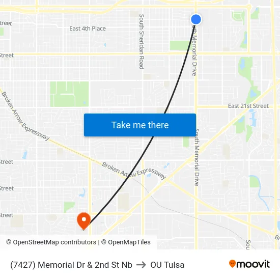 (7427) Memorial Dr & 2nd St Nb to OU Tulsa map