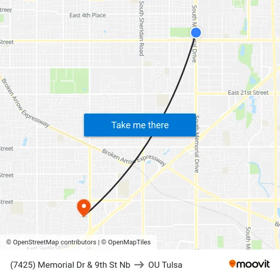 (7425) Memorial Dr & 9th St Nb to OU Tulsa map