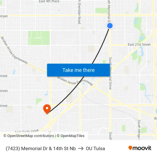 (7423) Memorial Dr & 14th St Nb to OU Tulsa map