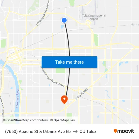 (7660) Apache St & Urbana Ave Eb to OU Tulsa map