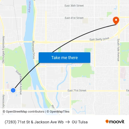 (7283) 71st St & Jackson Ave Wb to OU Tulsa map