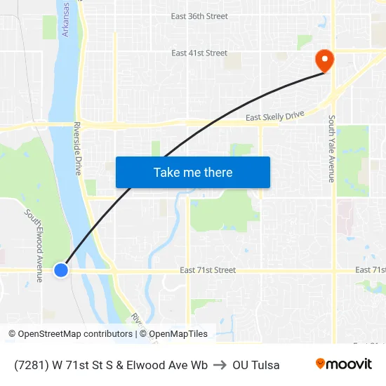 (7281) W 71st St S & Elwood Ave  Wb to OU Tulsa map