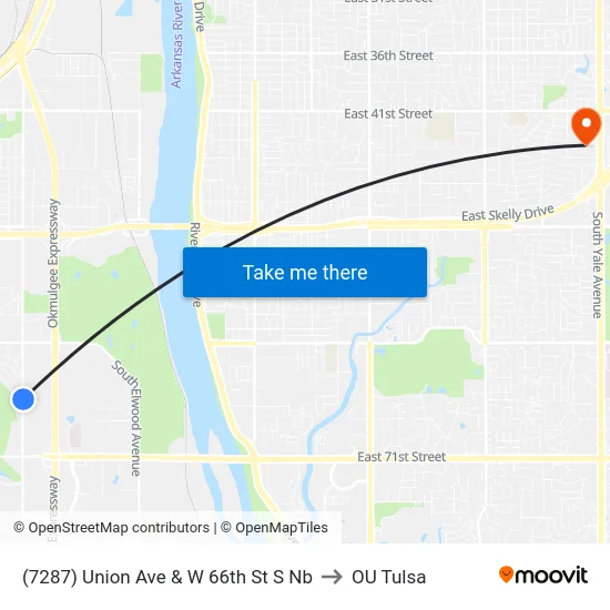 (7287) Union Ave & W 66th St S  Nb to OU Tulsa map