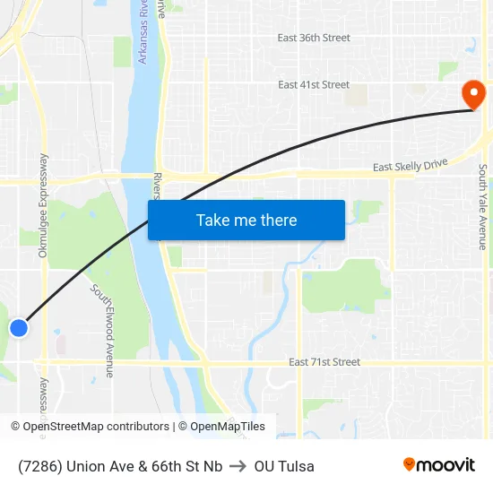 (7286) Union Ave & 66th St Nb to OU Tulsa map