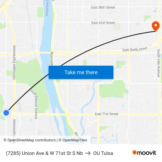 (7285) Union Ave & W 71st St S Nb to OU Tulsa map