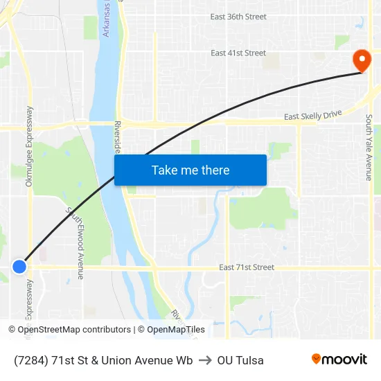 (7284) 71st St & Union Avenue Wb to OU Tulsa map