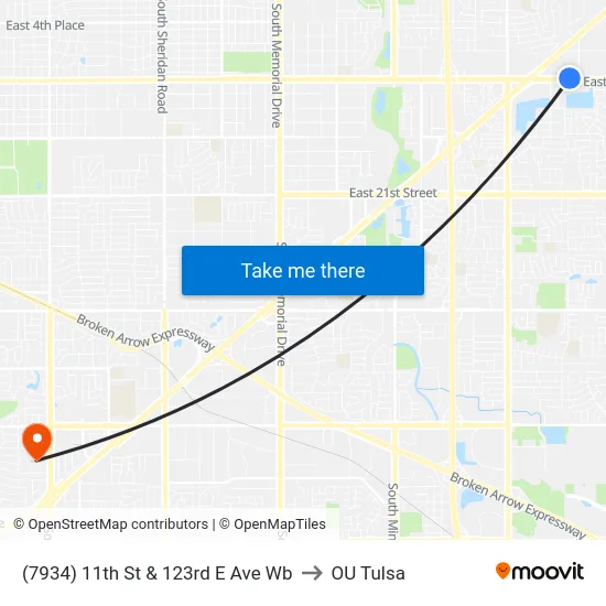 (7934) 11th St & 123rd E Ave Wb to OU Tulsa map