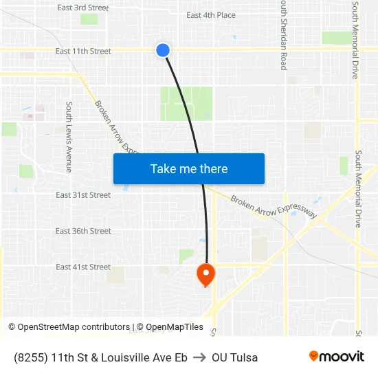 (8255) 11th St & Louisville Ave Eb to OU Tulsa map