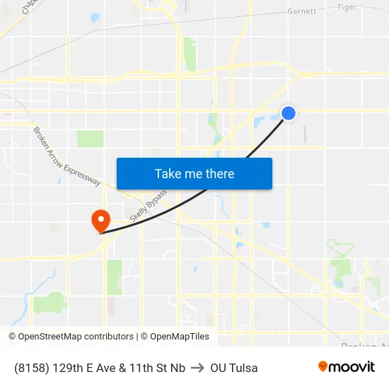 (8158) 129th E Ave & 11th St Nb to OU Tulsa map
