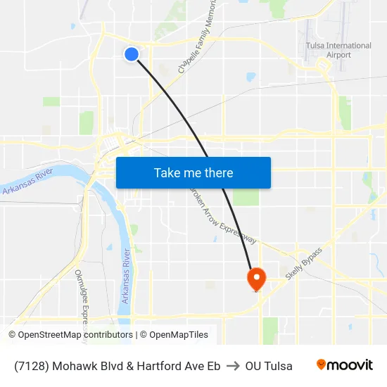 (7128) Mohawk Blvd &  Hartford Ave Eb to OU Tulsa map