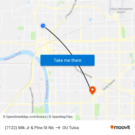 (7122) Mlk Jr & Pine St Nb to OU Tulsa map