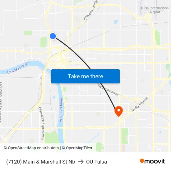 (7120) Main & Marshall St Nb to OU Tulsa map