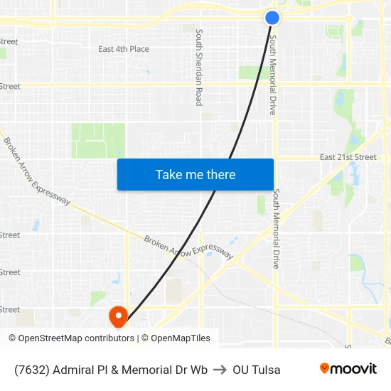 (7632) Admiral Pl & Memorial Dr Wb to OU Tulsa map