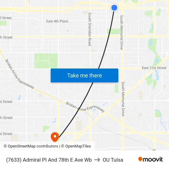 (7633) Admiral Pl And 78th E Ave Wb to OU Tulsa map