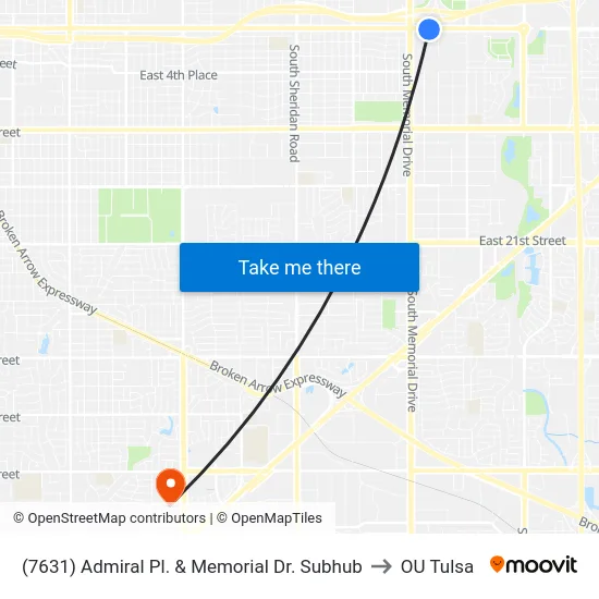(7631) Admiral Pl. & Memorial Dr. Subhub to OU Tulsa map