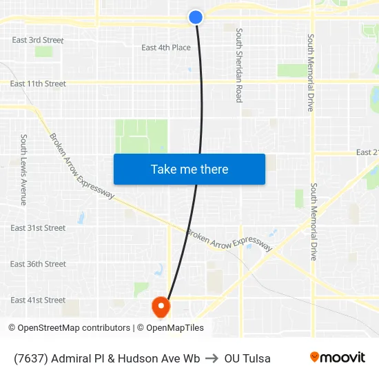 (7637) Admiral Pl & Hudson Ave Wb to OU Tulsa map