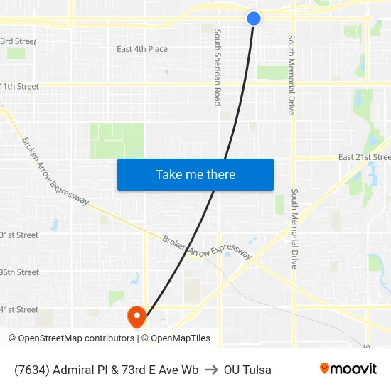 (7634) Admiral Pl & 73rd E Ave Wb to OU Tulsa map
