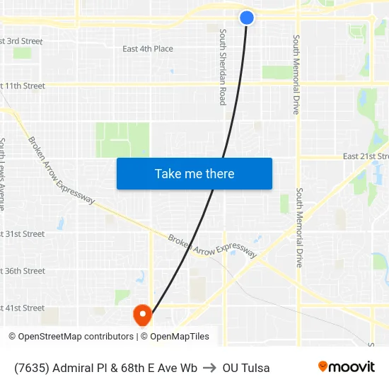 (7635) Admiral Pl & 68th E Ave Wb to OU Tulsa map