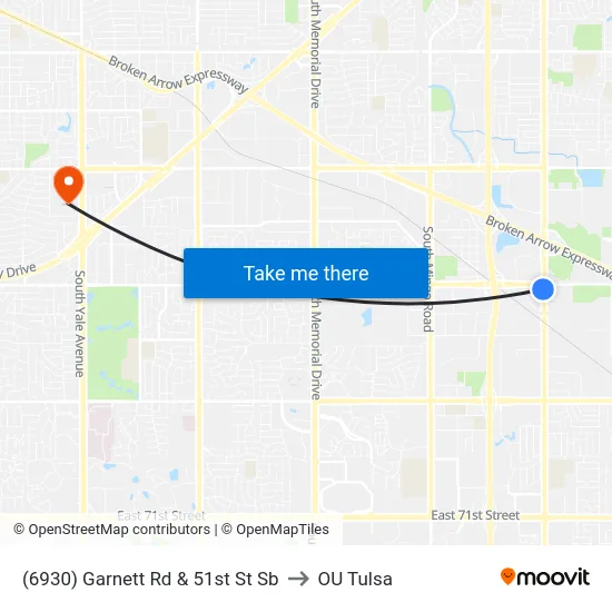 (6930) Garnett Rd & 51st St Sb to OU Tulsa map
