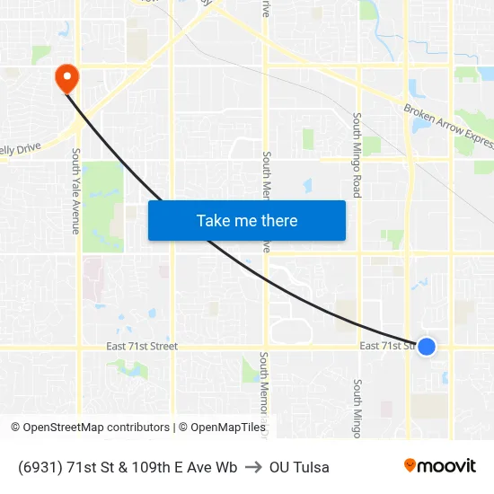 (6931) 71st St  & 109th E Ave Wb to OU Tulsa map