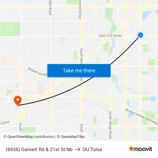 (6936) Garnett Rd & 21st St Nb to OU Tulsa map