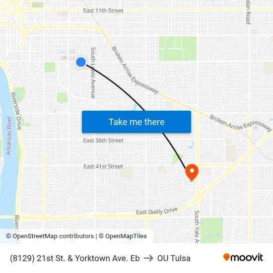 (8129) 21st St. & Yorktown Ave. Eb to OU Tulsa map
