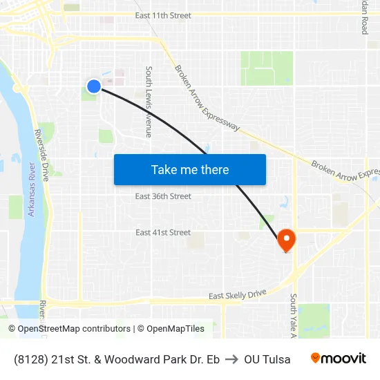 (8128) 21st St. & Woodward Park Dr. Eb to OU Tulsa map