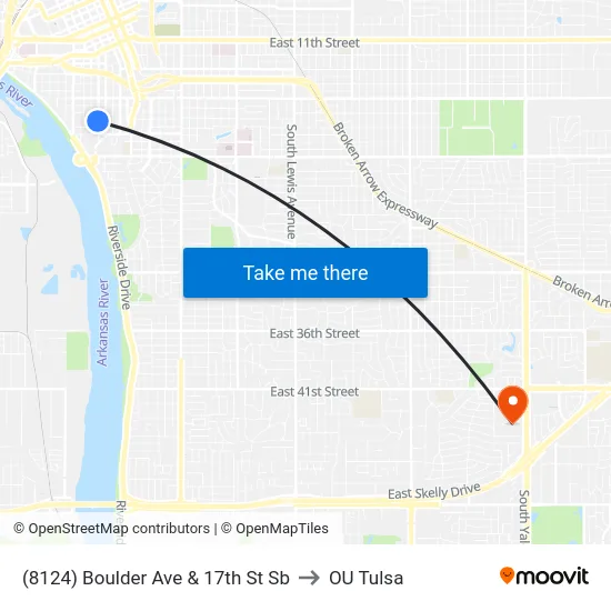 (8124) Boulder Ave & 17th St Sb to OU Tulsa map