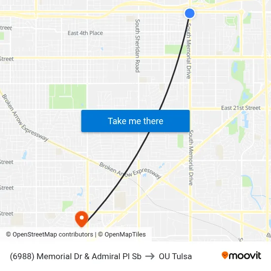 (6988) Memorial Dr & Admiral Pl Sb to OU Tulsa map