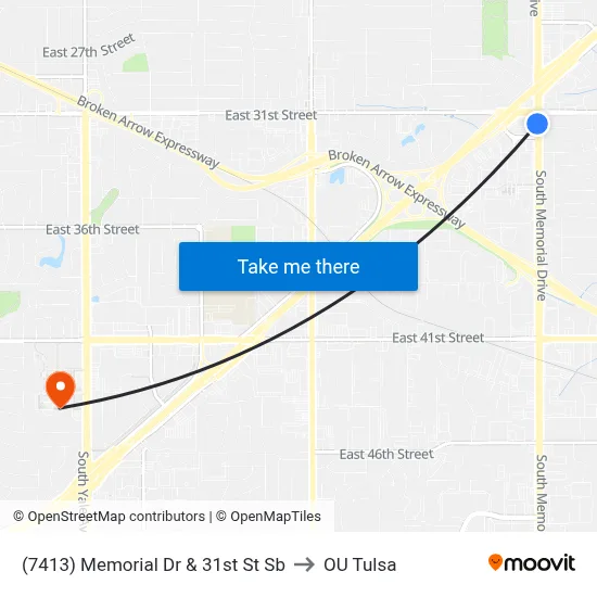 (7413) Memorial Dr & 31st St Sb to OU Tulsa map