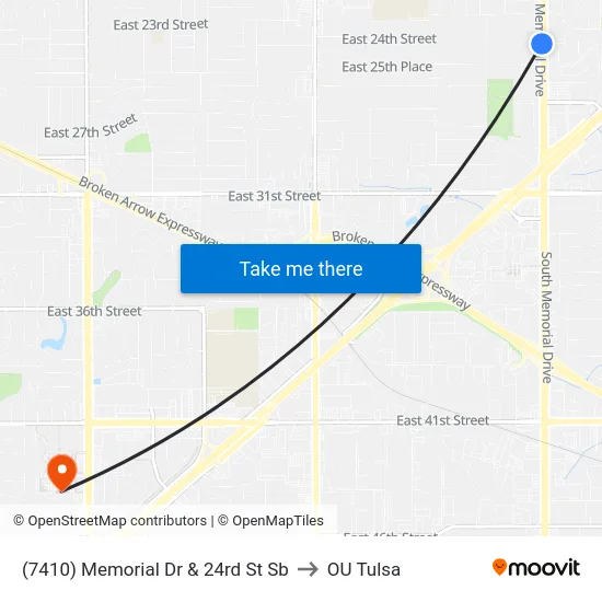 (7410) Memorial Dr & 24rd St Sb to OU Tulsa map