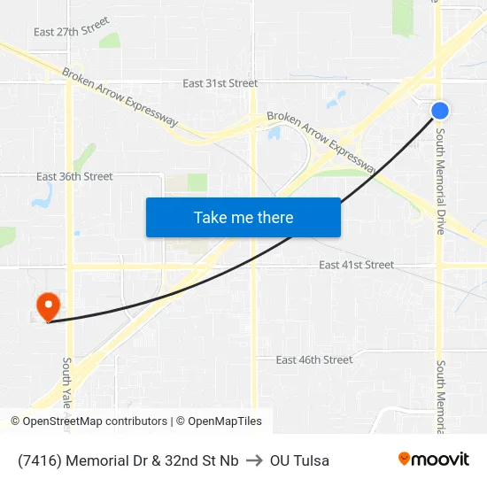 (7416) Memorial Dr & 32nd St Nb to OU Tulsa map