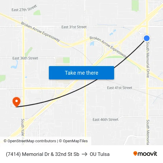 (7414) Memorial Dr & 32nd St Sb to OU Tulsa map