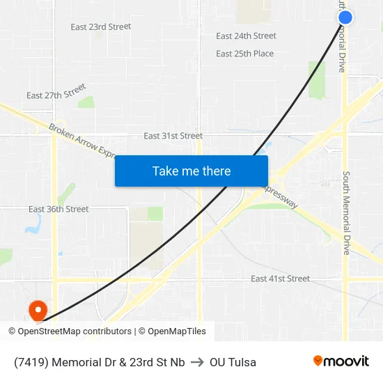 (7419) Memorial Dr & 23rd St Nb to OU Tulsa map