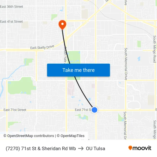 (7270) 71st St & Sheridan Rd Wb to OU Tulsa map