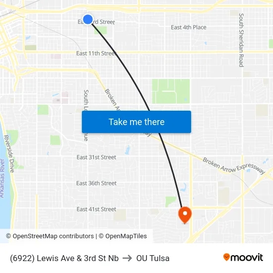 (6922) Lewis Ave & 3rd St Nb to OU Tulsa map
