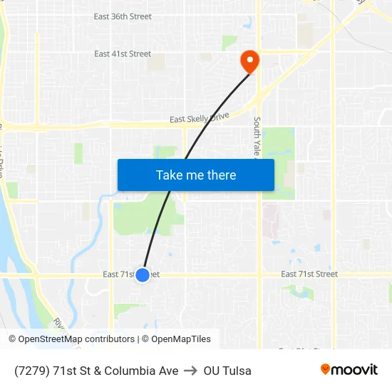 (7279) 71st St & Columbia Ave to OU Tulsa map