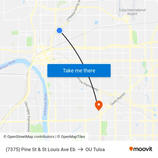 (7375) Pine St & St Louis Ave Eb to OU Tulsa map
