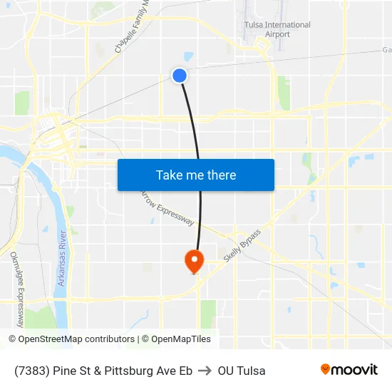 (7383) Pine St & Pittsburg Ave Eb to OU Tulsa map
