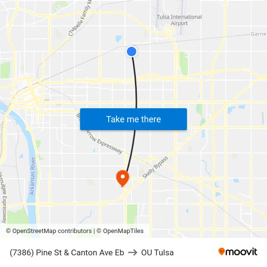 (7386) Pine St & Canton Ave Eb to OU Tulsa map