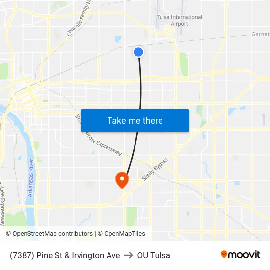 (7387) Pine St & Irvington Ave to OU Tulsa map