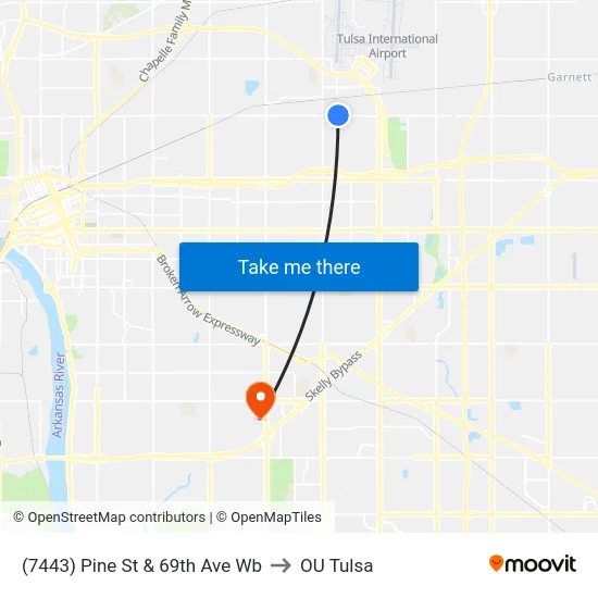 (7443) Pine St & 69th Ave Wb to OU Tulsa map