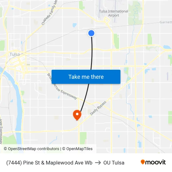 (7444) Pine St & Maplewood Ave Wb to OU Tulsa map