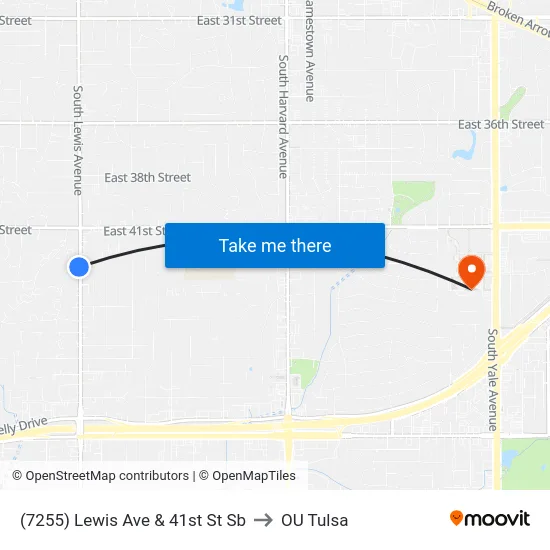 (7255) Lewis Ave & 41st St Sb to OU Tulsa map