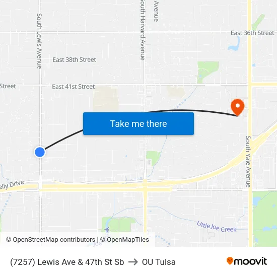 (7257) Lewis Ave & 47th St Sb to OU Tulsa map