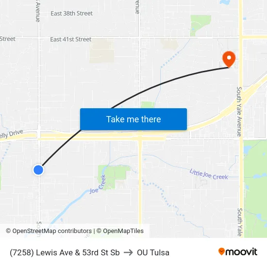 (7258) Lewis Ave & 53rd St Sb to OU Tulsa map
