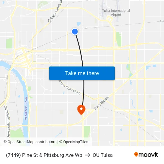 (7449) Pine St & Pittsburg Ave Wb to OU Tulsa map