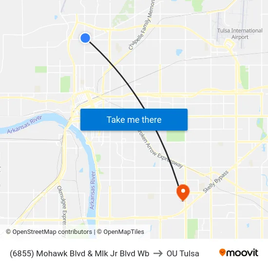 (6855) Mohawk Blvd & Mlk Jr Blvd Wb to OU Tulsa map