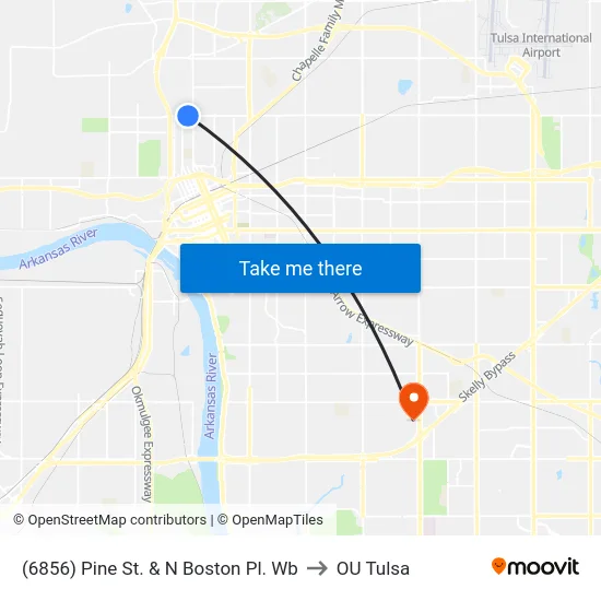 (6856) Pine St. & N Boston Pl. Wb to OU Tulsa map