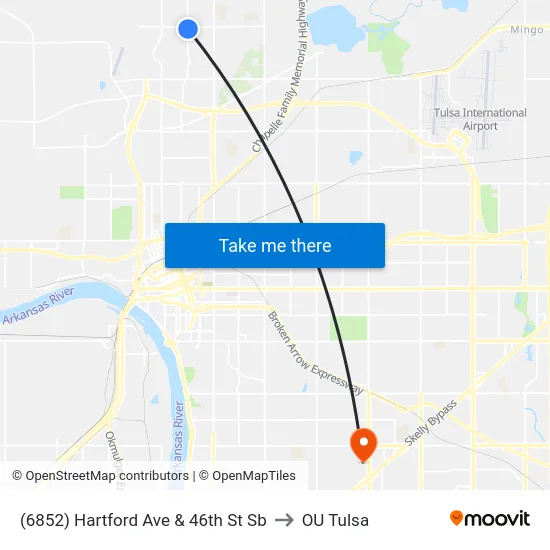 (6852) Hartford Ave & 46th St Sb to OU Tulsa map